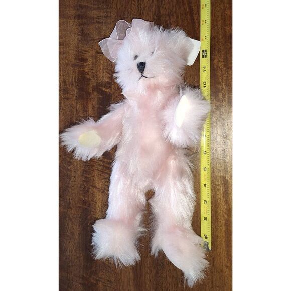 Vintage Progressive Plush Teddy Bear Soft Pink Bow 13" Stuffed Animal Toy origin - Picture 3 of 13